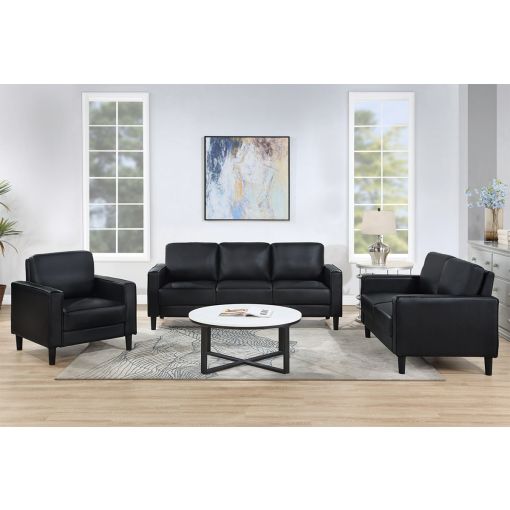 Hartford Black Leather Casual Sofa Set