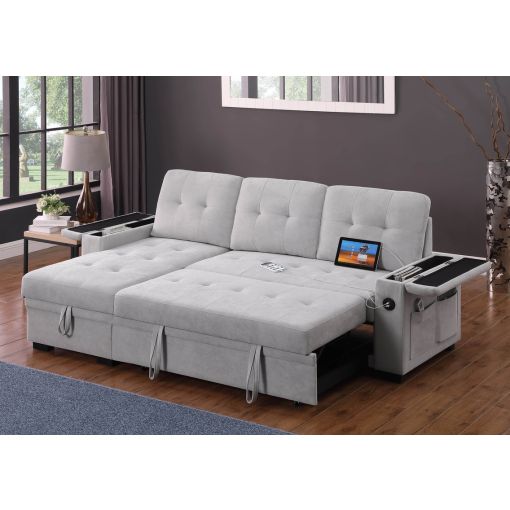 Jansen Light Grey Sectional Sleeper With Storage