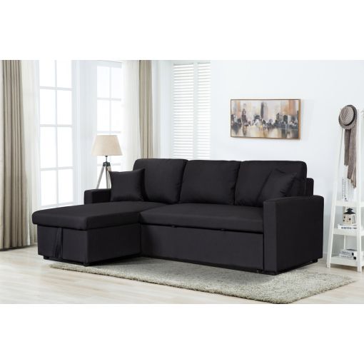 Kent Sectional Sleeper With Storage Black Linen