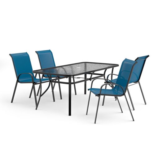 Orton 5-Piece Outdoor Table Set Blue Chairs