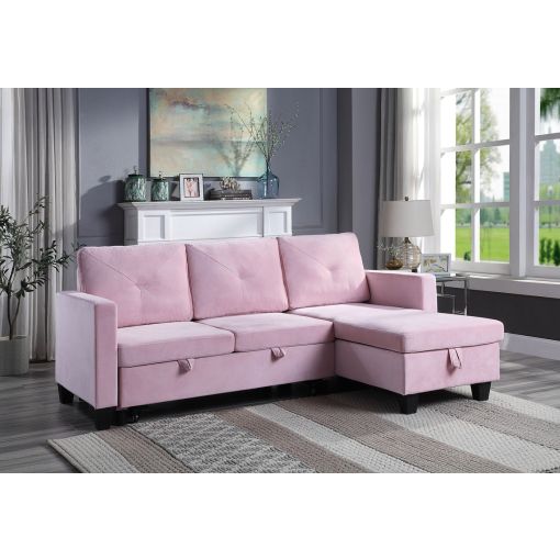 Polito Pink Velvet Sectional Sleeper With Storage