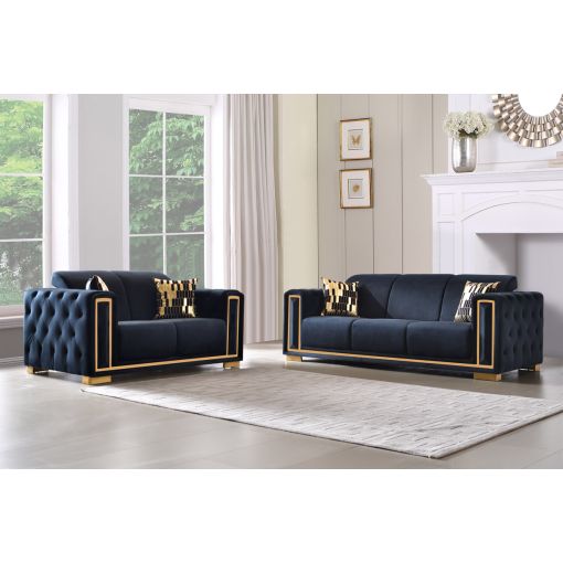 Praten Black Velvet Sofa Set