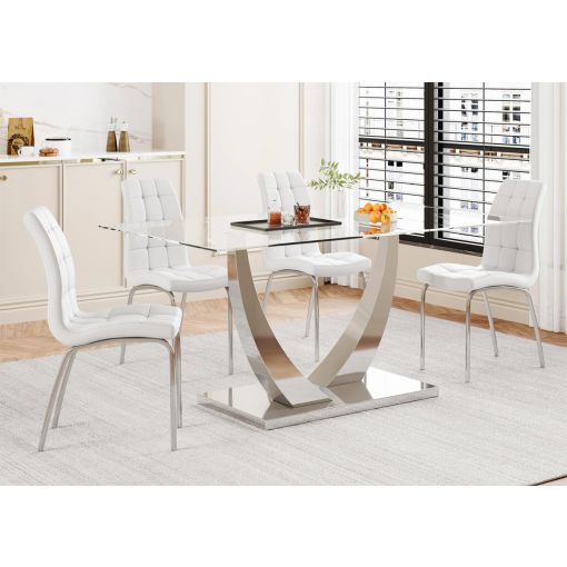 Salerno Glass Dining Table Stainless Steel Base