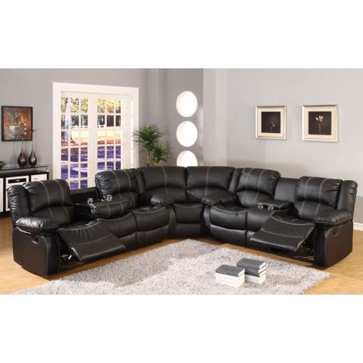 SF3591 Black Leather Recliner Sectional