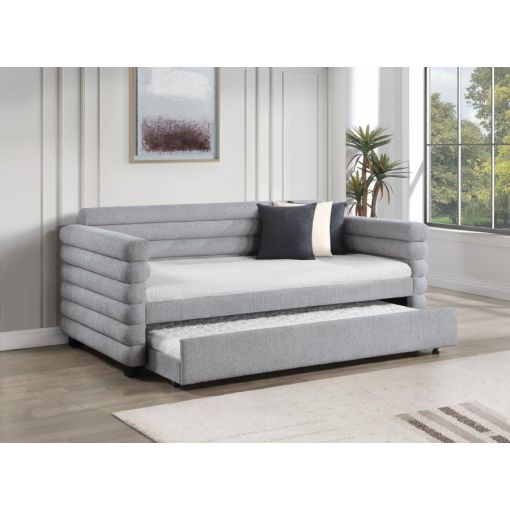 Zosimo Grey Boucle Day Bed With Trundle