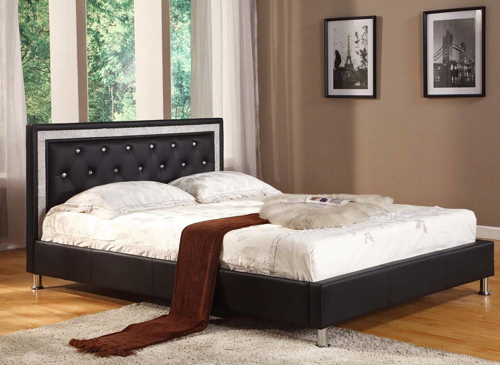 Agnes Modern Black Leather Bed