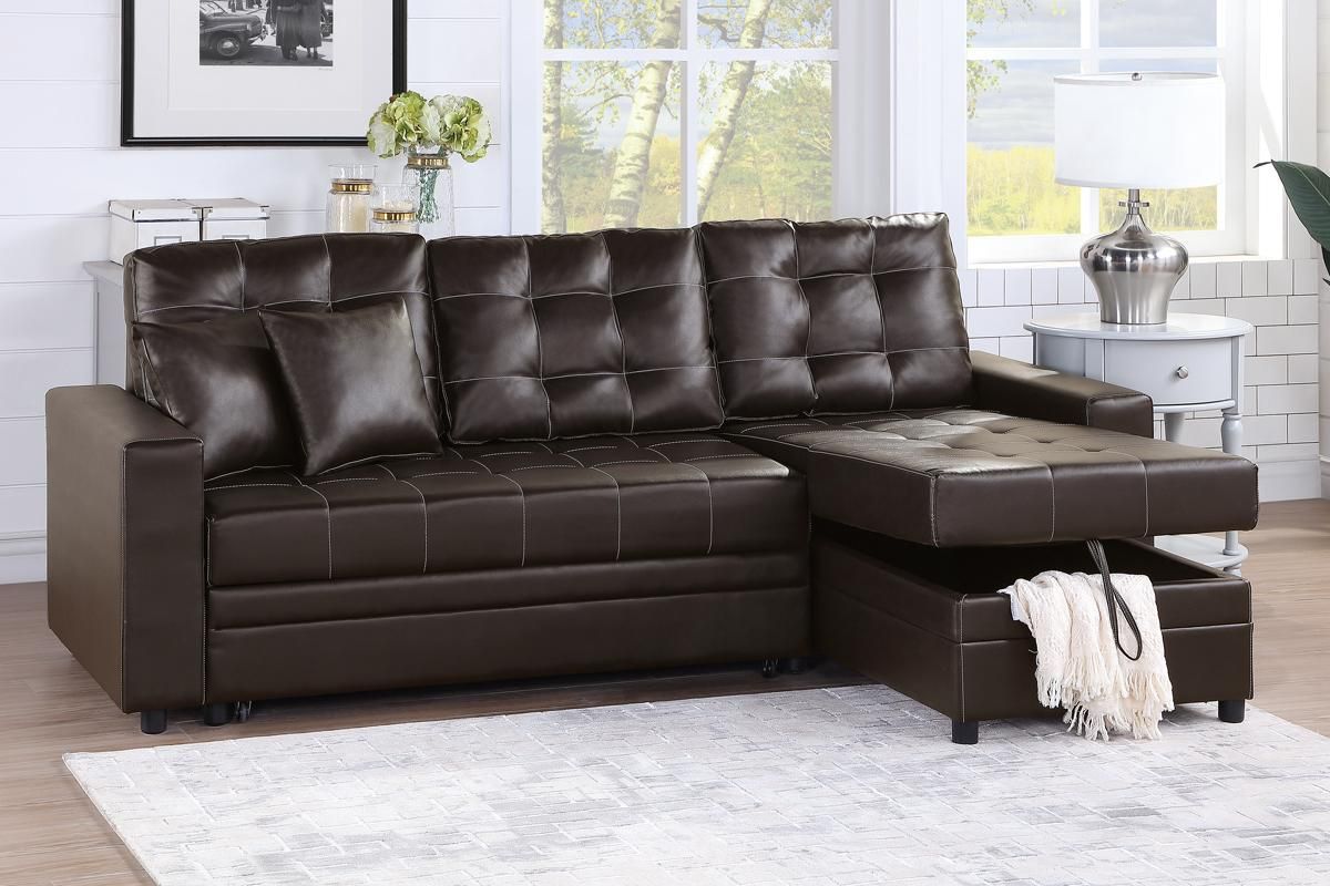 Abrielle Espresso Leatherette Sectional Sleeper