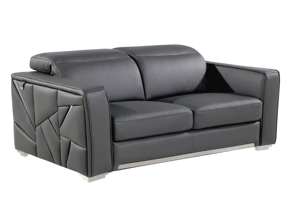 Adams Gray Italian Leather Loveseat