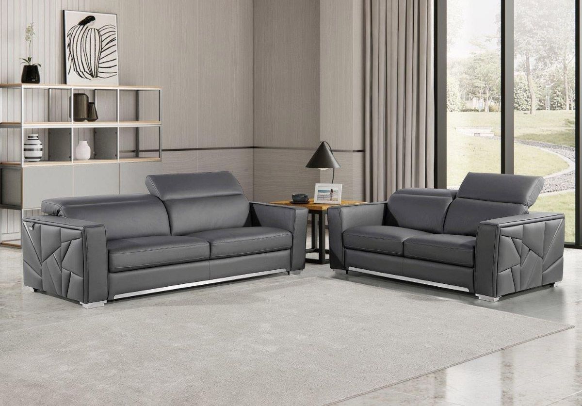 Adams Gray Italian Leather Sofa Set