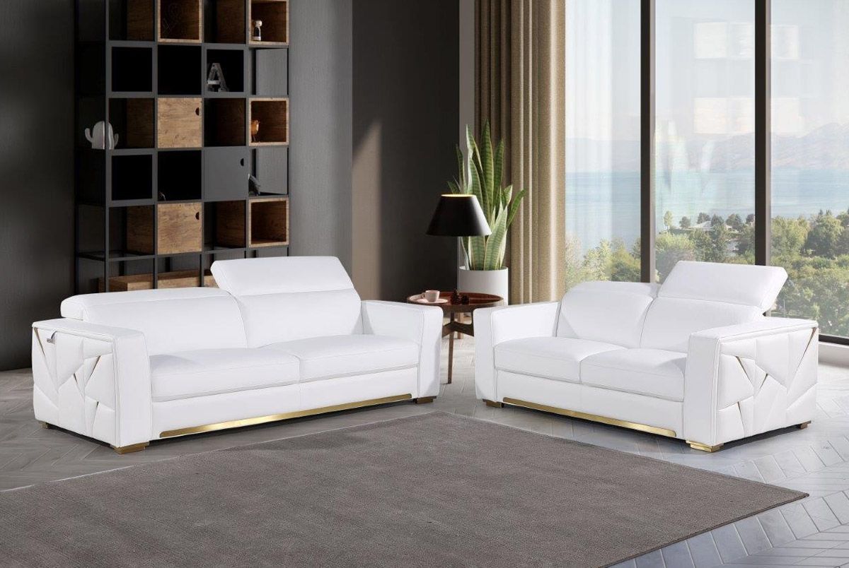 Adams White Italian Leather Sofa Set