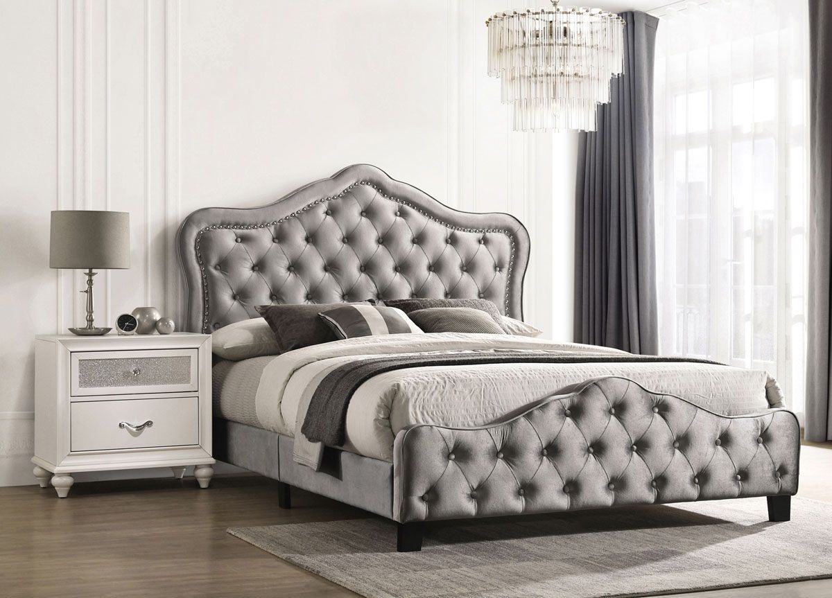 Adele Grey Tufted Velvet Classic Bed