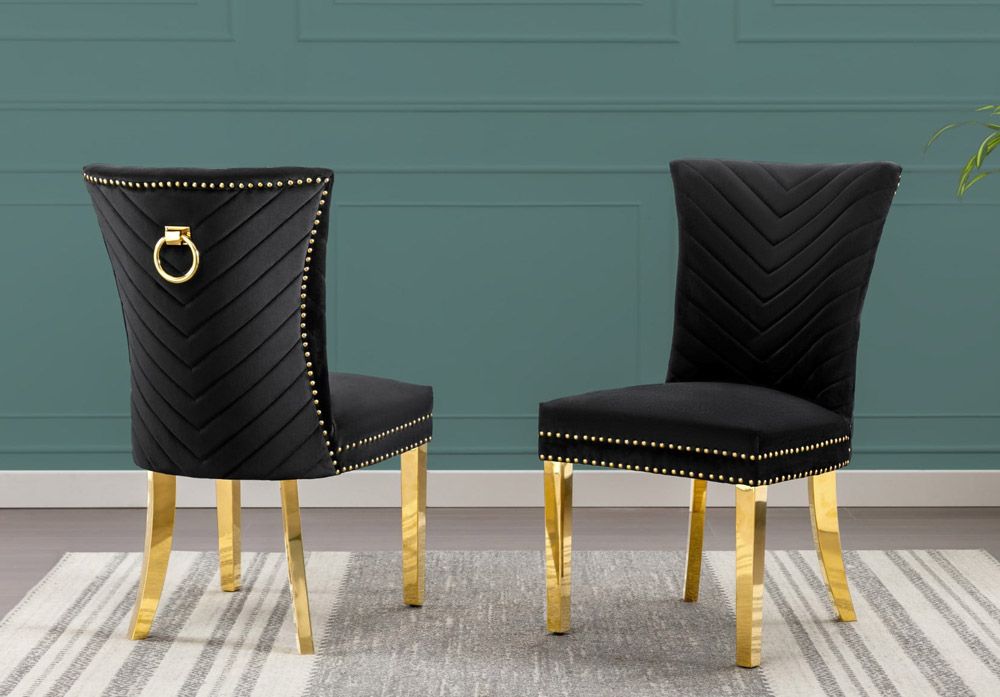 Adelia Black Dining Chairs With Gold Accents