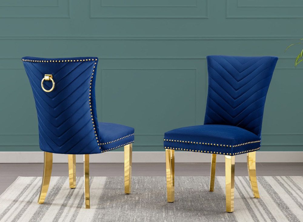 Adelia Navy Dining Chairs With Gold Accents