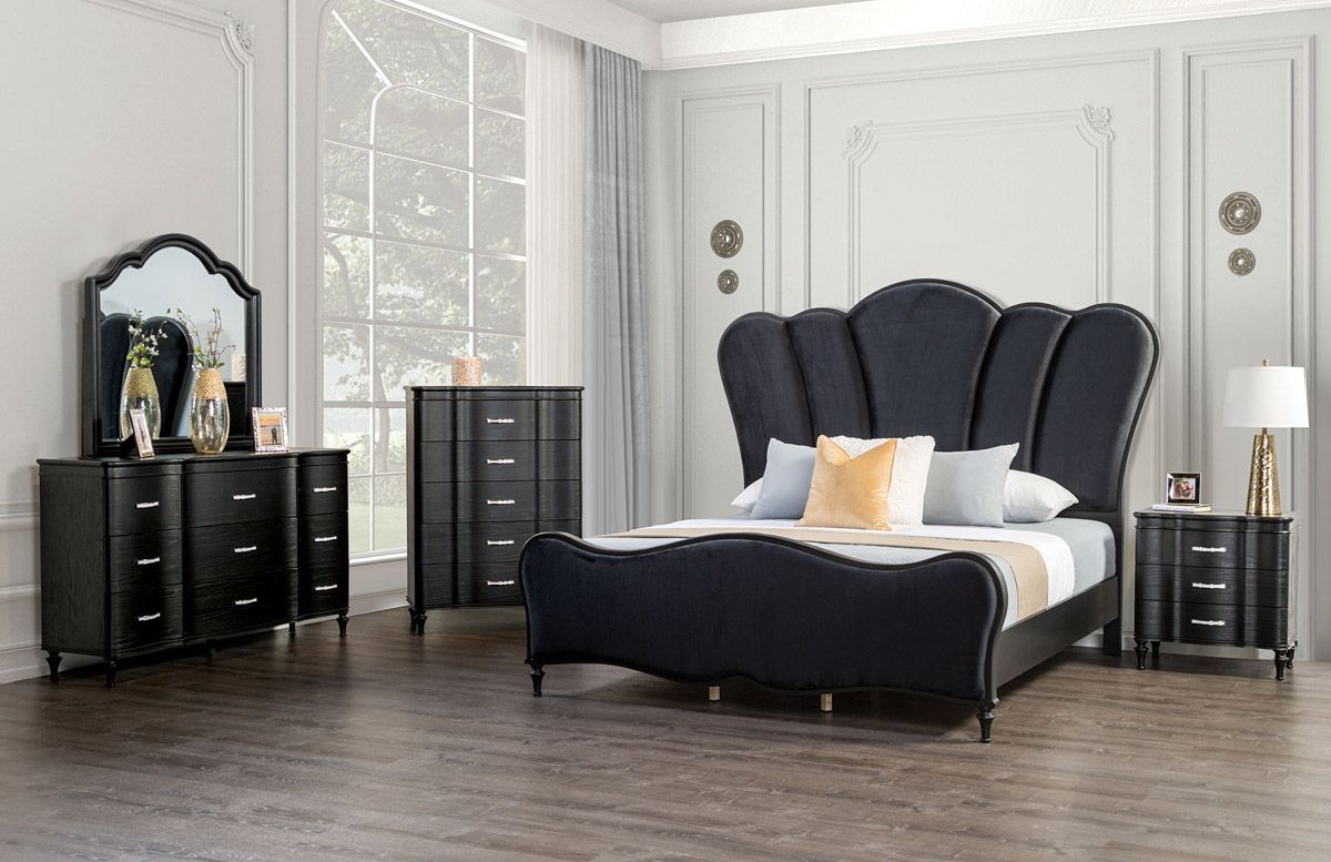 Adira Black Finish Classic Bedroom Set