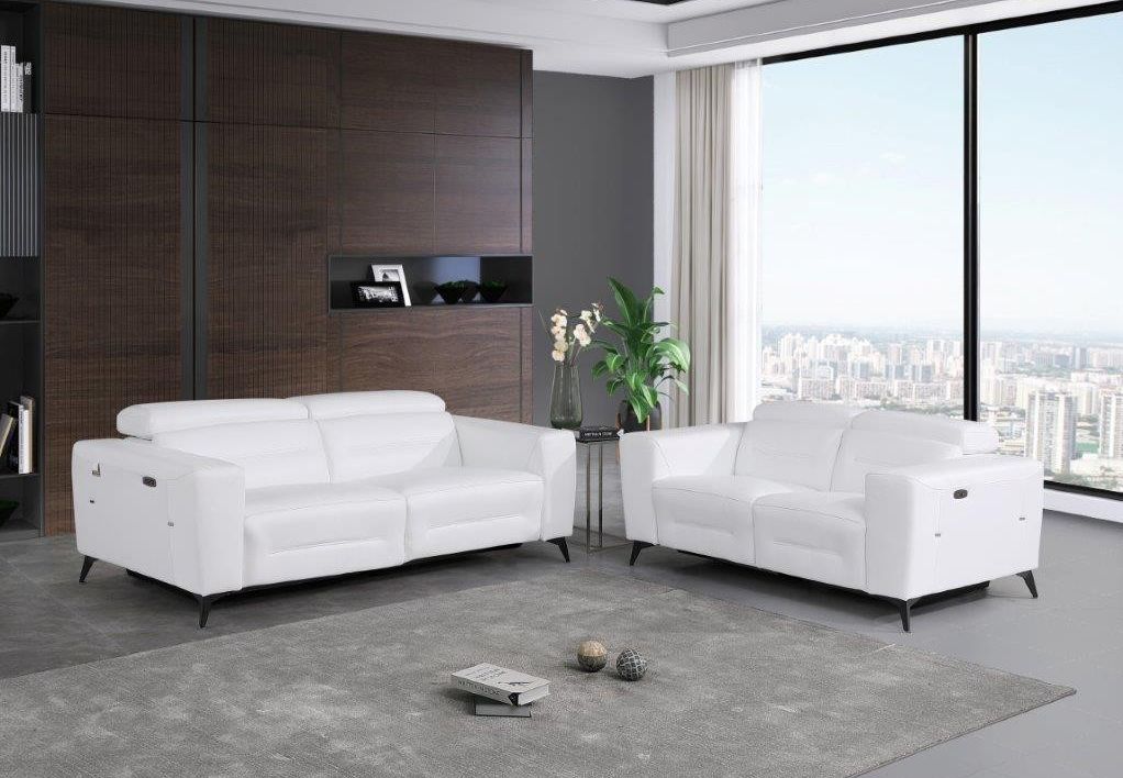 Adriano White Leather Power Recliner Sofa Set