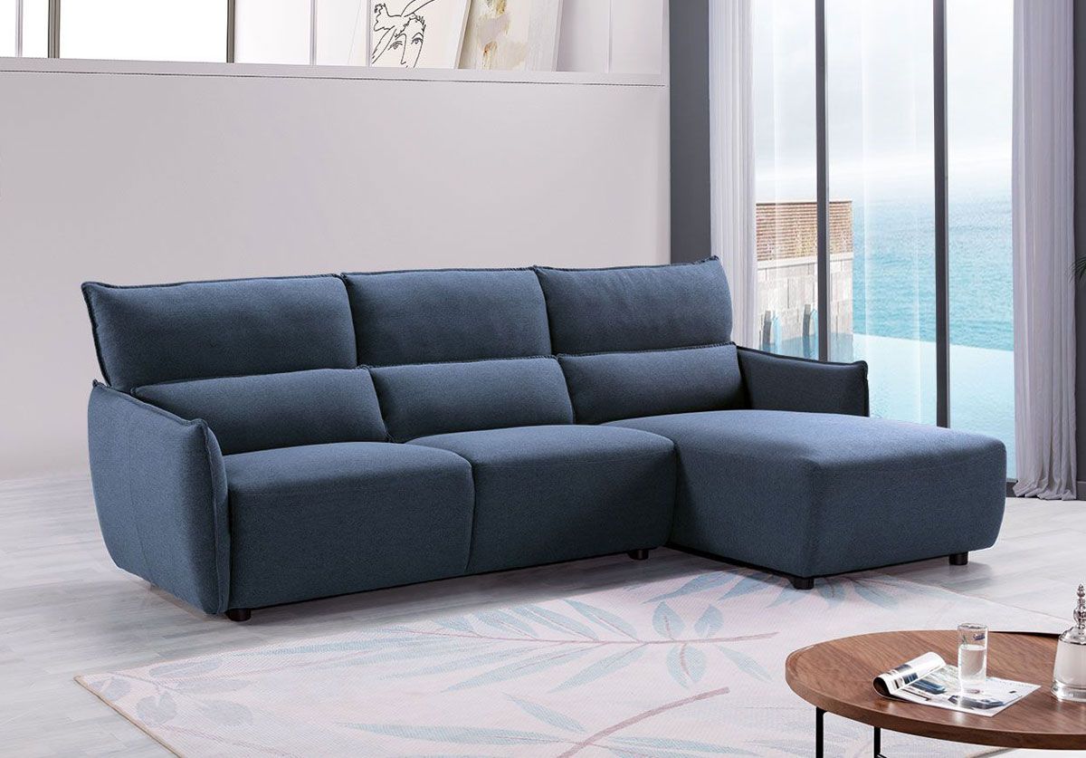 Vivek Blue Linen Sectional Facing Right Side