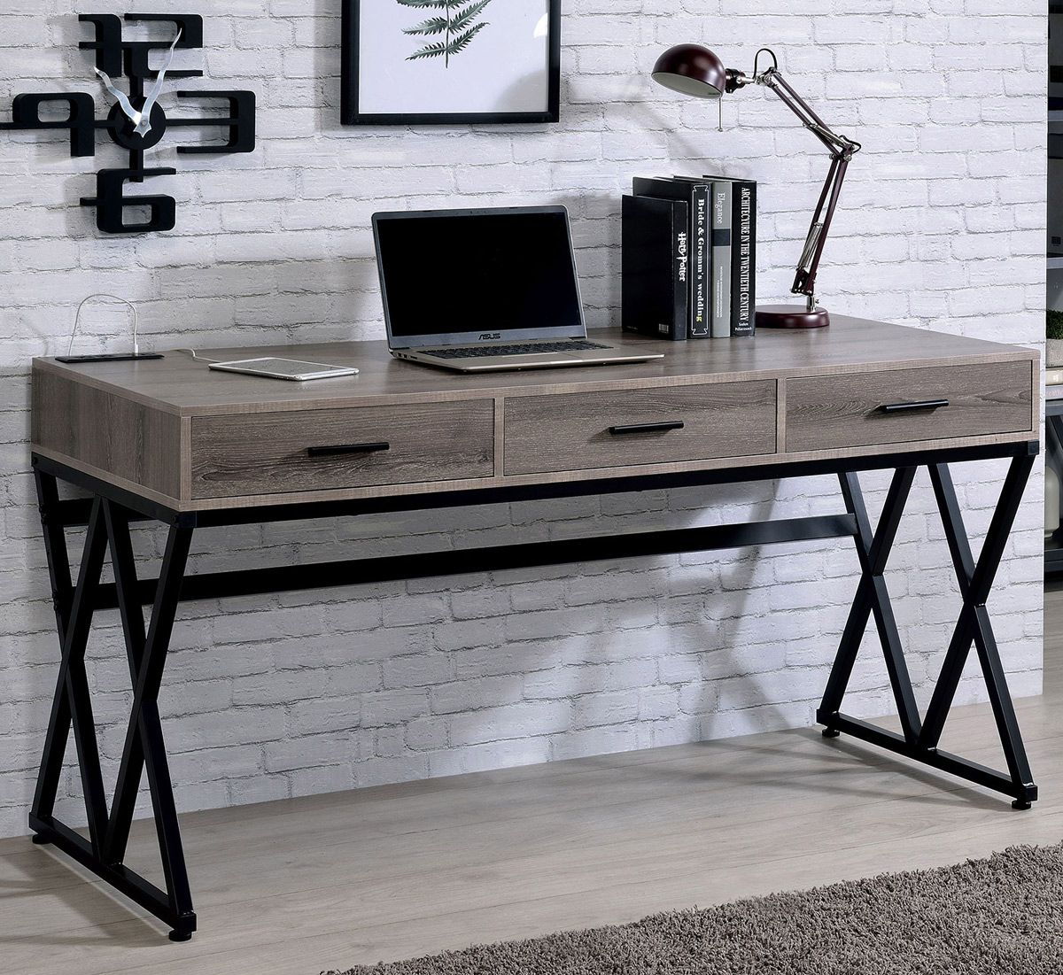 Ahsan Rustic Grey Home Office Desk