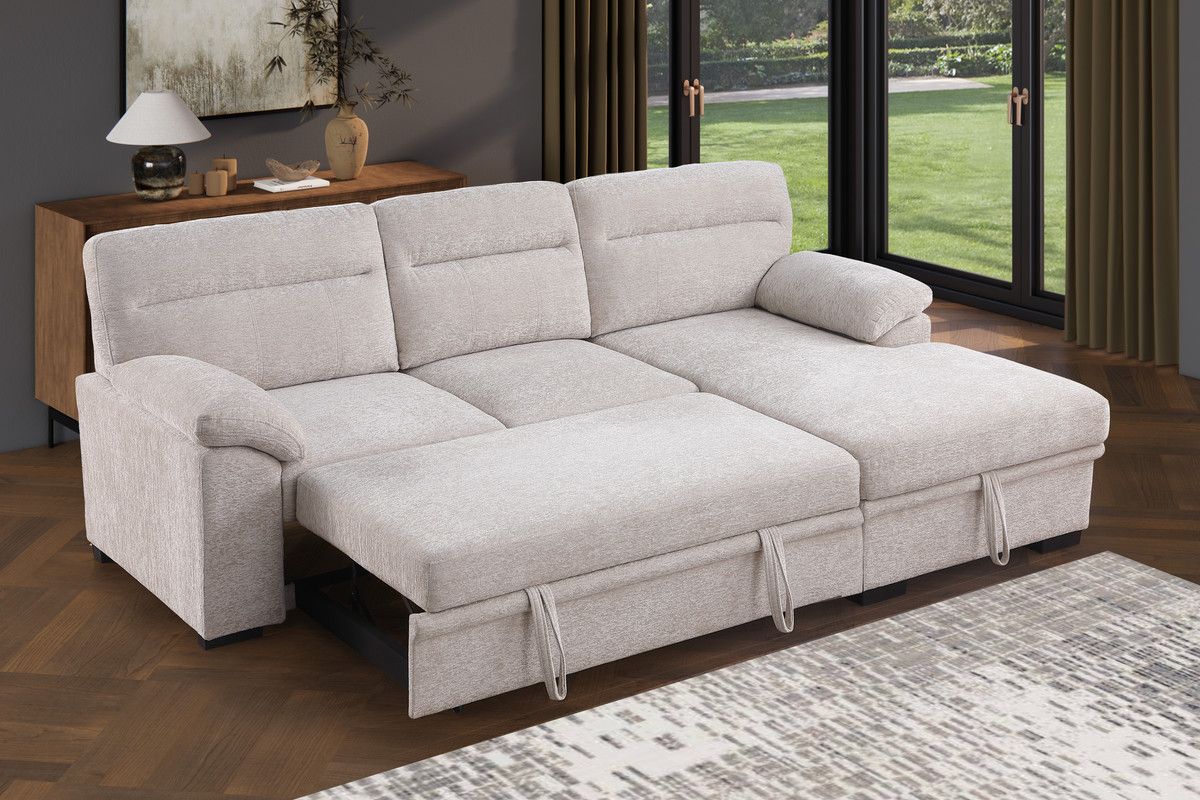 Alaina Beige Chenille Sectional Sleeper Open