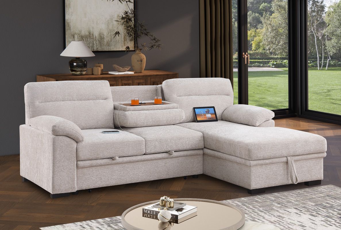 Alaina Beige Chenille Sectional Sleeper