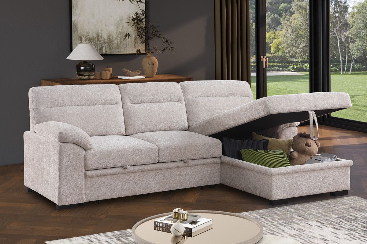 Alaina Beige Chenille Sectional Storage Chaise