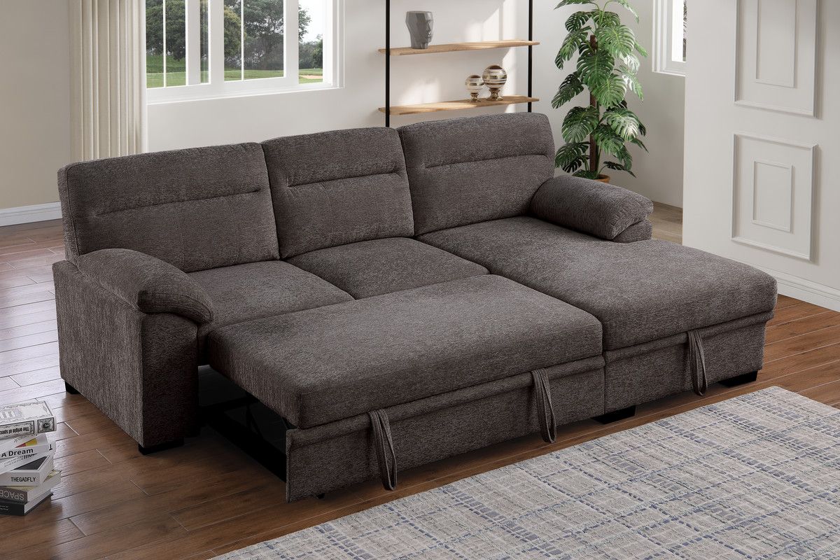 Alaina Brown Chenille Sectional Sleeper Open