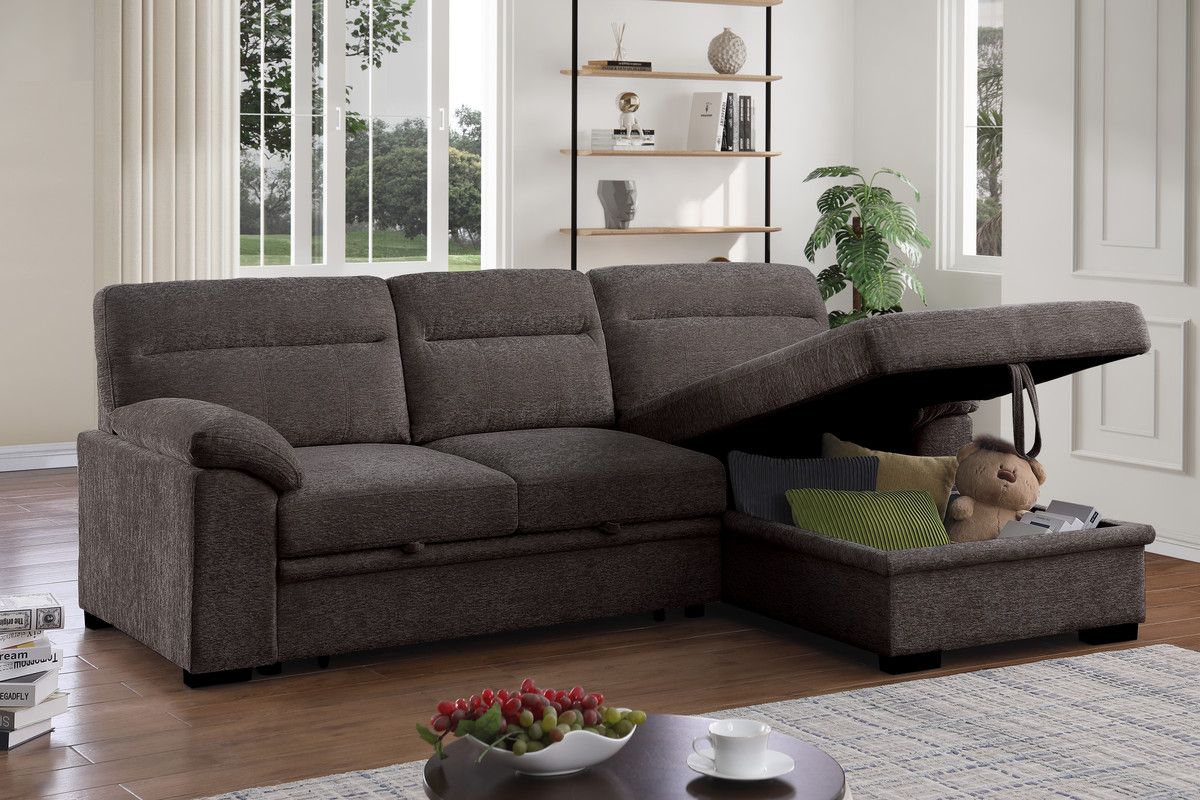 Alaina Brown Chenille Sectional Storage Chaise