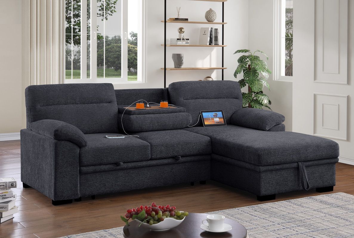 Alaina Charcoal Chenille Sectional Sleeper