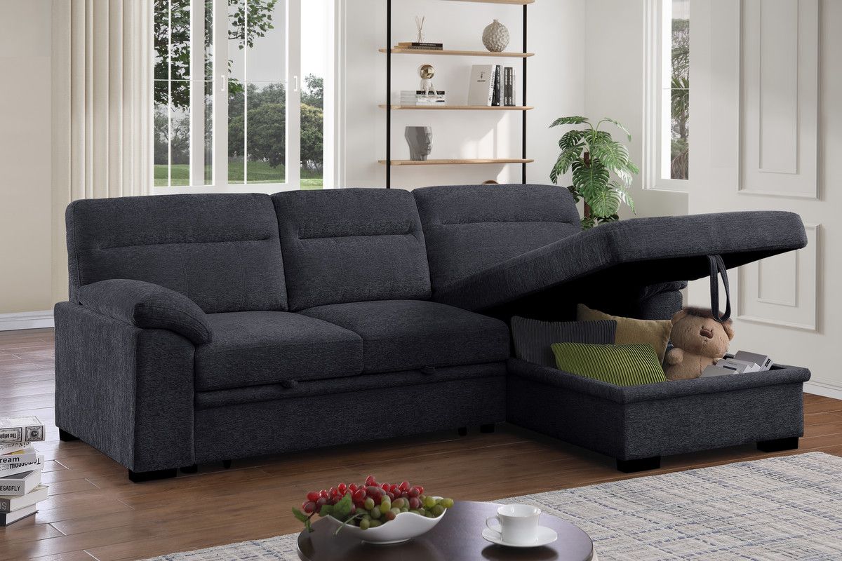 Alaina Charcoal Chenille Sectional Storage