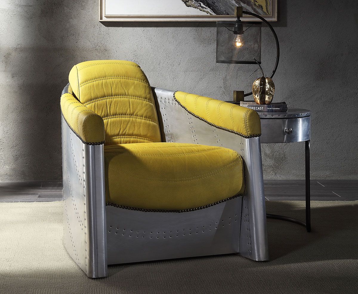 Alcacar Aluminum Accent Chair Yellow Leather