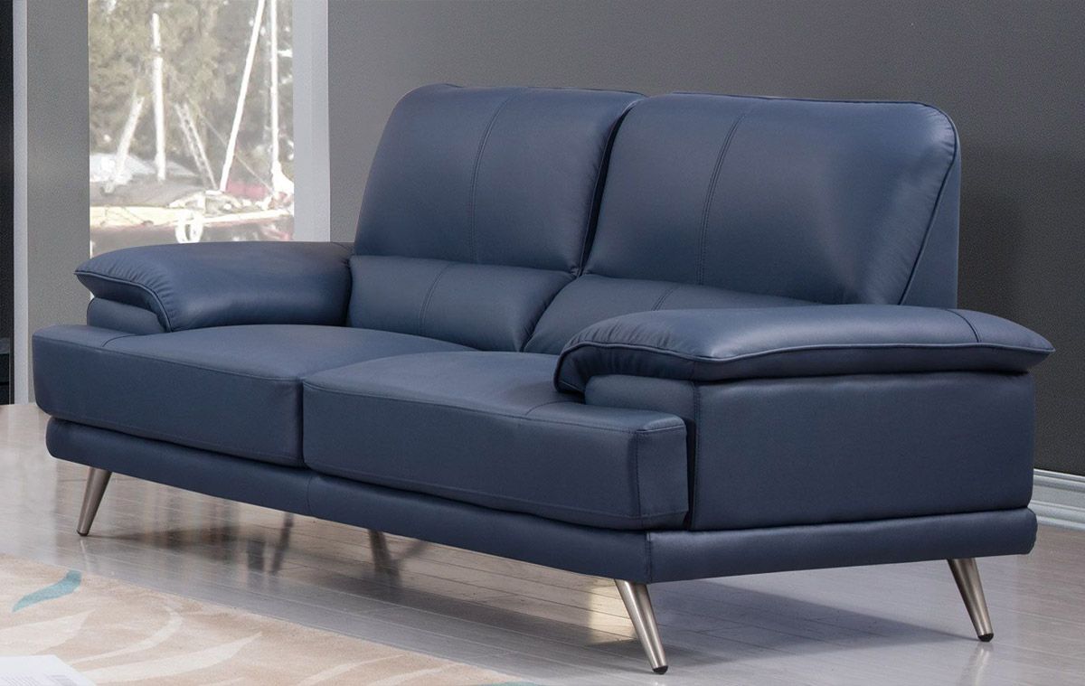 Alcott Modern Blue Leather Loveseat