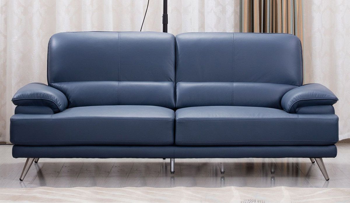 Alcott Modern Blue Leather Sofa