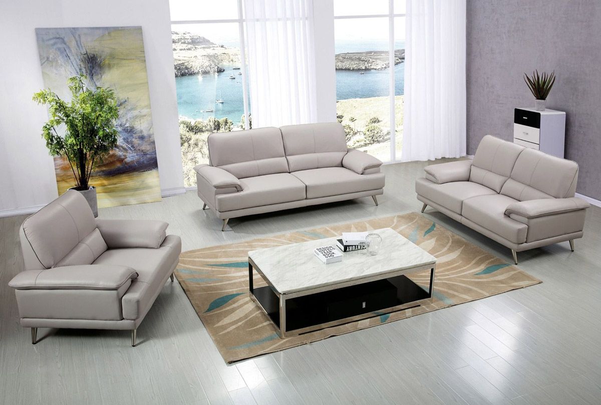 Alcott Light Grey Leather Sofa Set