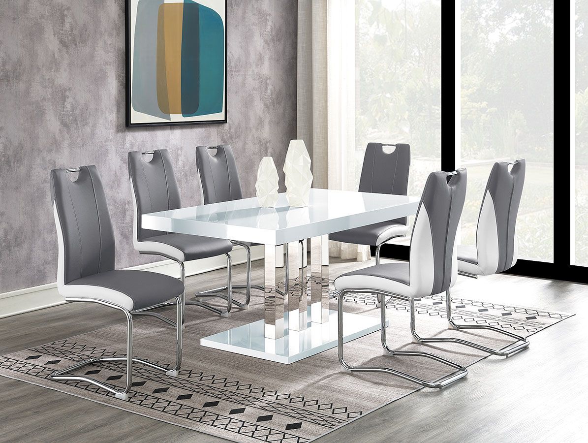 Aleksa White Lacquer Modern Dining Table Set