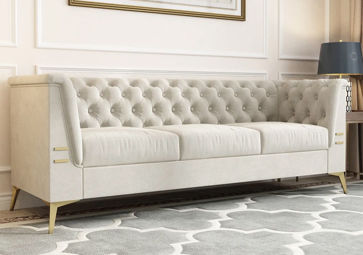 Alexis Beige Velvet Modern Sofa Gold Legs