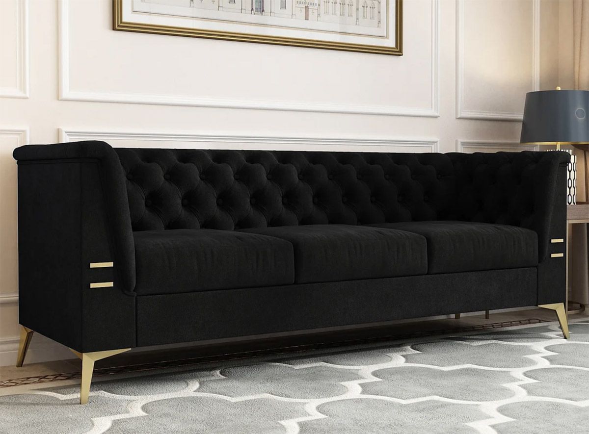 Alexis Black Velvet Sofa With Gold Legs