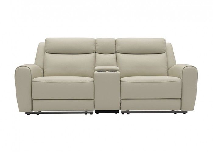 Allen Beige Leather Modern Recliner Loveseat