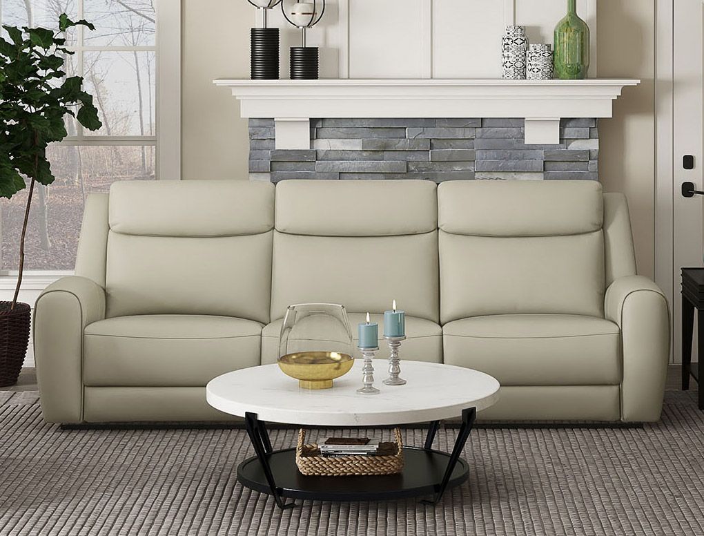 Allen Beige Leather Modern Recliner Sofa