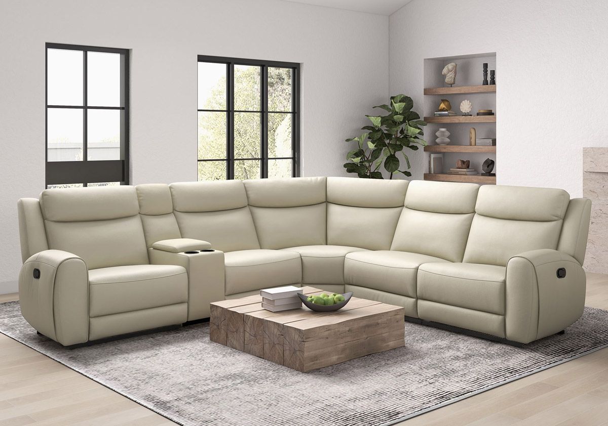 Allen Beige Top Grain Leather Recliner Sectional