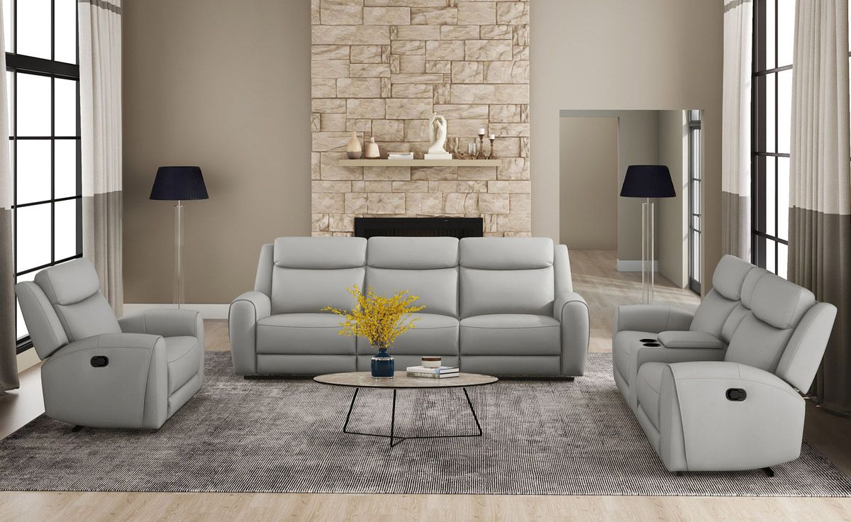 Allen Grey Leather Modern Recliner Sofa Set