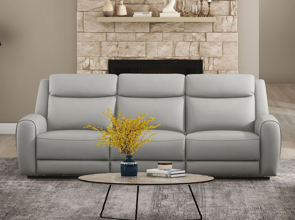 Allen Grey Leather Modern Recliner Sofa