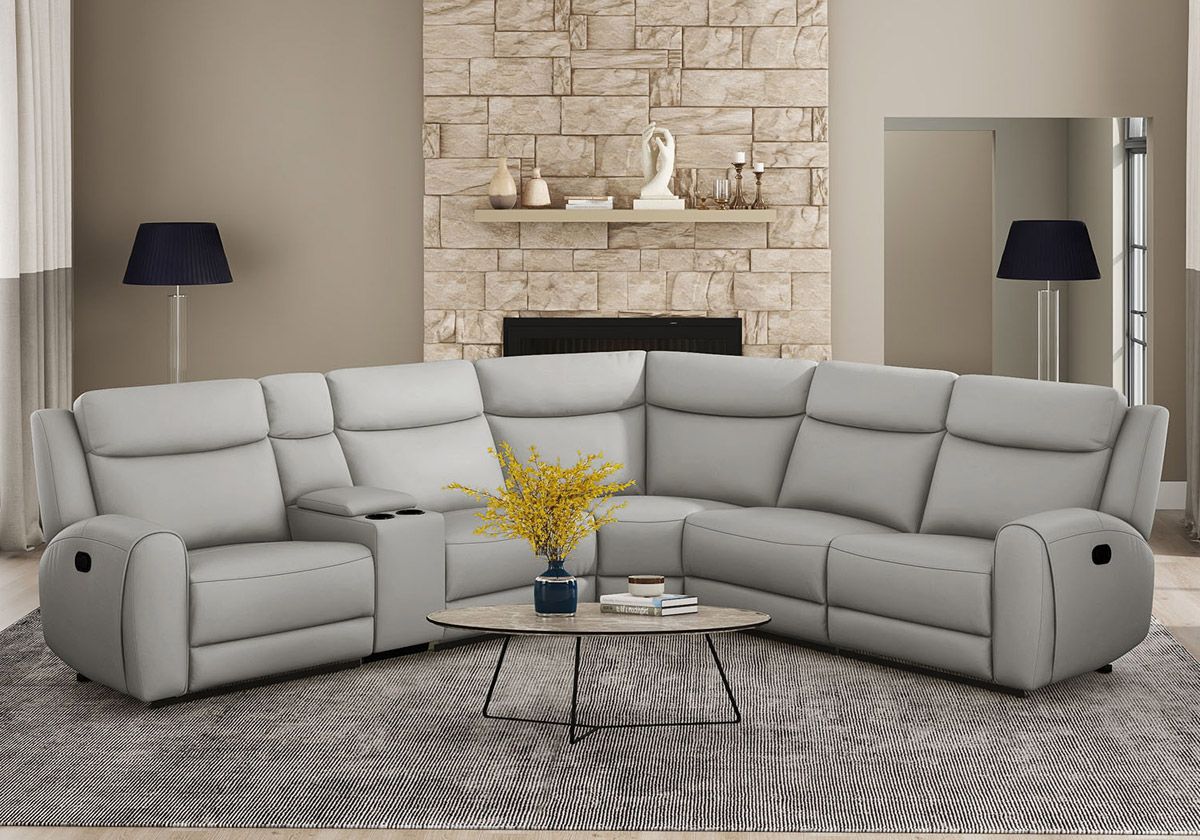 Allen Grey Top Grain Leather Recliner Sectional