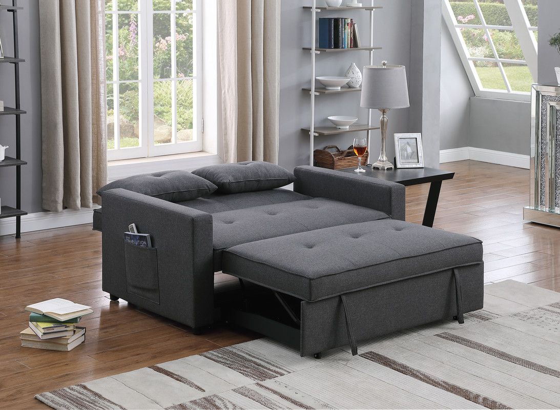 Almer Dark Grey Love Seat Sleeper Open