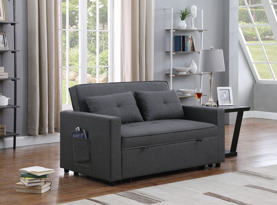 Almer Dark Grey Love Seat With Sleeper