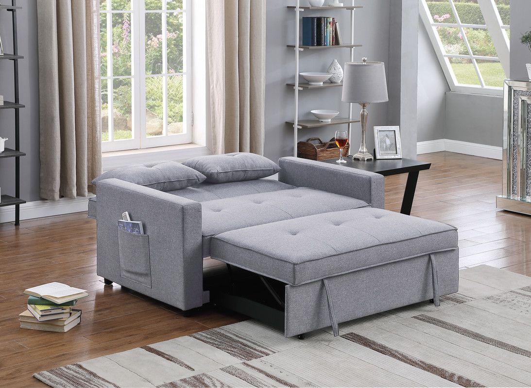 Almer Grey Loveseat With Sleeper Open