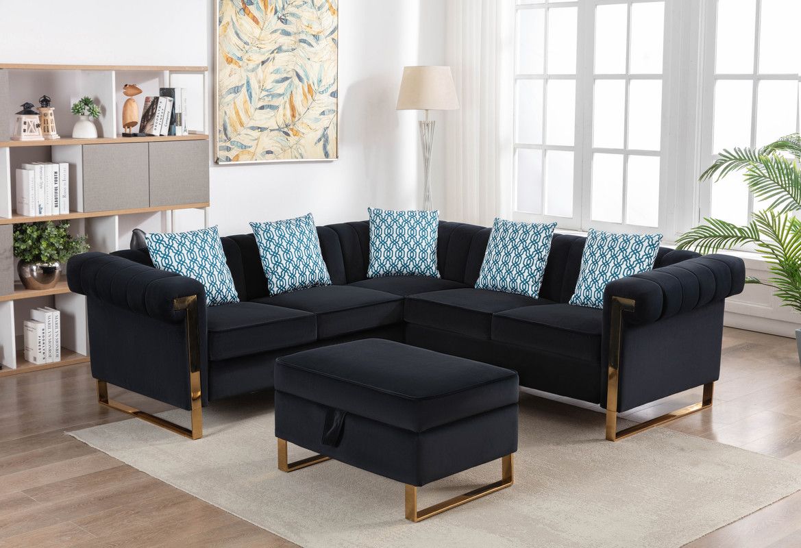 Amira Black Velvet Sectional Set