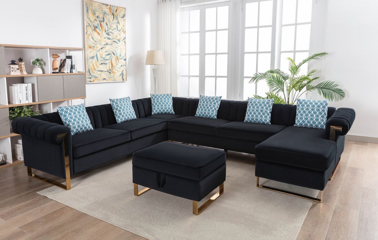 Amira Black Velvet U-Shape Large Sectional