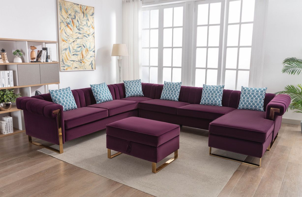 Amira Burgundy Velvet U-Shape Large Sectional