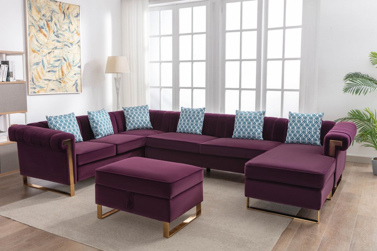 Amira Burgundy Velvet U-Shape Sectional