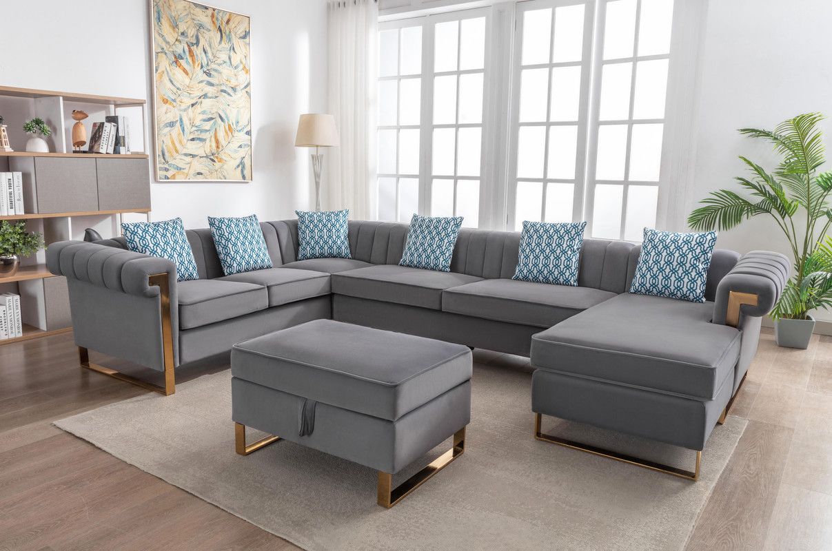 Amira Grey Velvet U-Shape Sectional