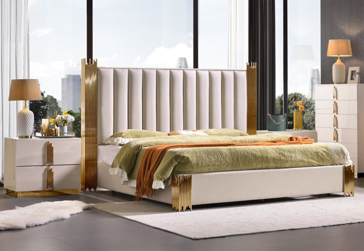 Amory Beige Leather Bed